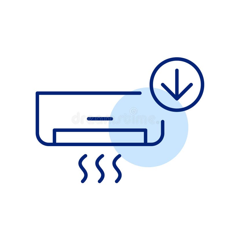 Ac unit and down arrow. Cooling control, temperature decrease. Pixel perfect, editable stroke vector icon. Decrease vector icon vectors