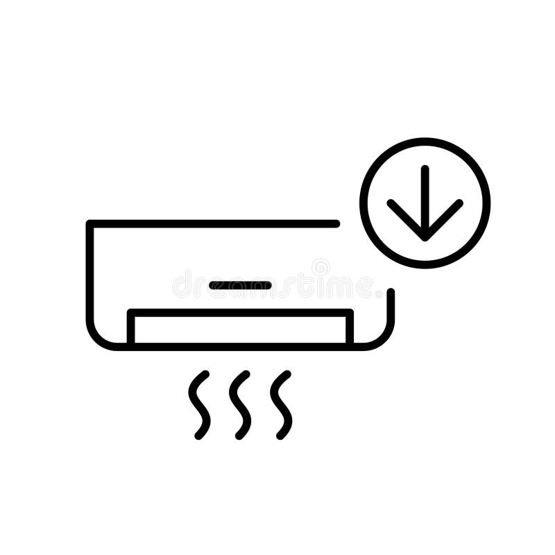 Ac unit and down arrow. Cooling control, temperature decrease. Pixel perfect, editable stroke vector icon. Decrease vector icon vectors