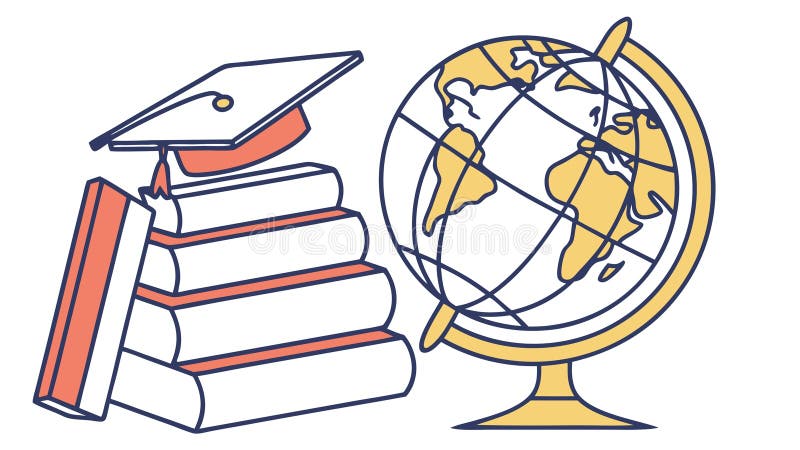 Academic Icons: Books, Globe, Graduation Cap for Learning, vector design Generative AI stock illustration