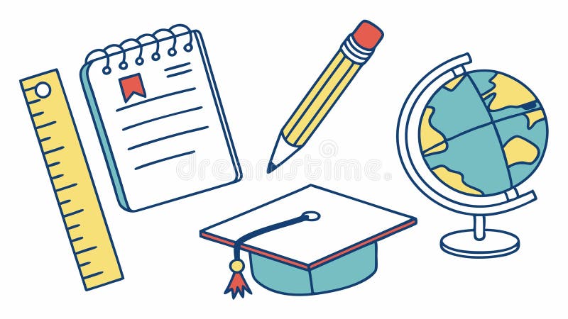 Academic Success, Graduation Cap, Book, Globe, Ruler, vector design Generative AI stock illustration