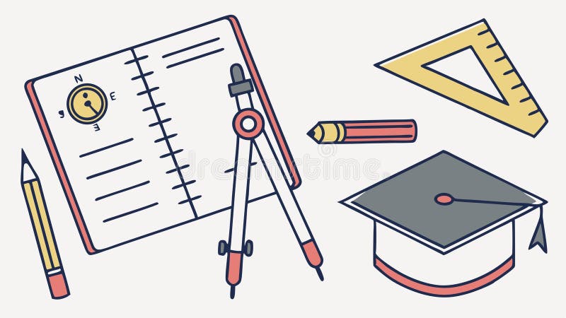 Academic Success with Open Notebook and Graduation Cap, vector design Generative AI stock illustration