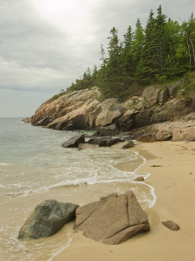 Acadia National Park entrance road and inlet with islands. Acadia National Park entrance road and inlet with islands