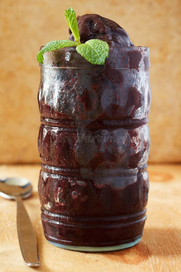 Acai Frozen Pulp Juice in Glass with Fresh Mint Stock Image Image of