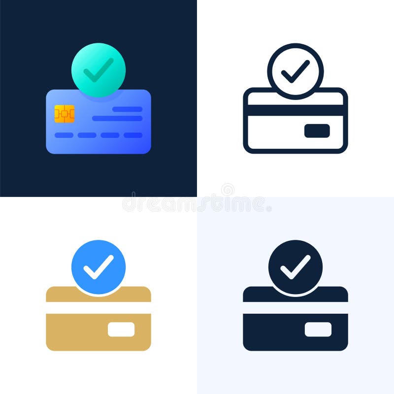 Accepted payment Credit card vector stock icon set. The concept of a successful bank payment transaction. The front side of the.