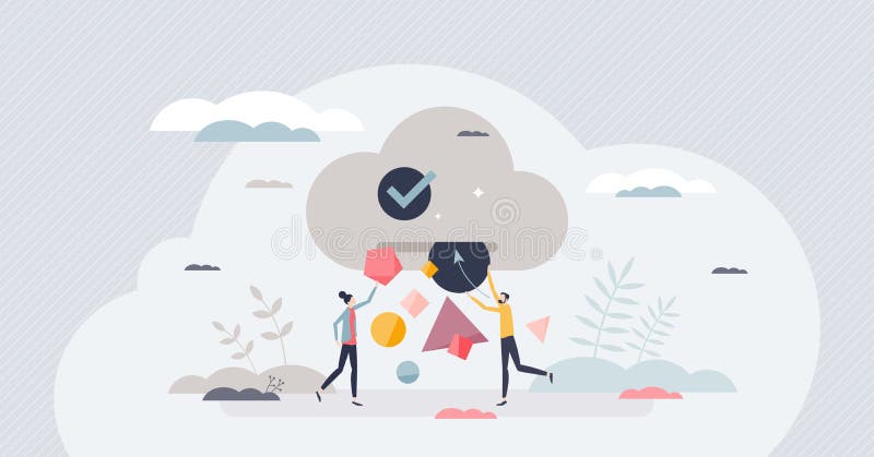 Acceso de almacenamiento en la nube como concepto de envío de datos a la base de datos del servidor de diminuta persona stock de ilustración