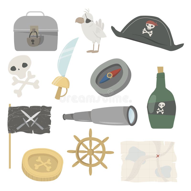 Colección De Iconos Y Accesorios Piratas, Ilustración Vectorial