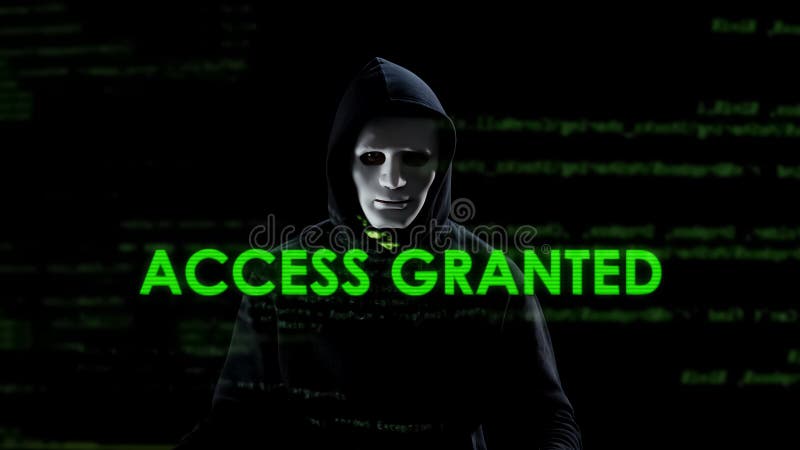 Access granted text on screen, professional hacker copying secret information royalty free stock photography