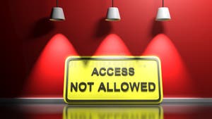 ACCESS NOT ALLOWED Yellow Sign At Red Wall 3D Rendering Illustration ACCESS NOT ALLOWED Yellow Sign At Red Wall 3D Rendering Illustration