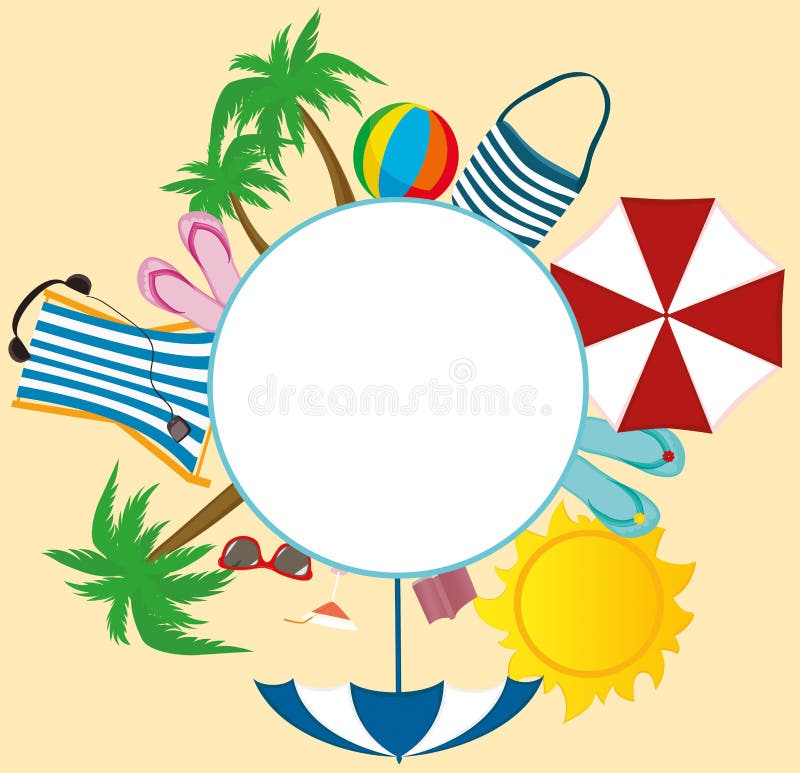 Accessoires de plage d'été Conception de bannière avec le cercle blanc pour le texte illustration de vecteur Accessoires de plage d'été Conception de bannière avec le cercle blanc pour le texte illustration de vecteur