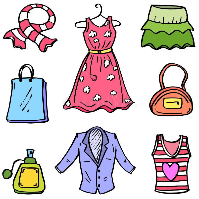 Accessories and Clothes Women Doodles Stock Vector - Illustration of ...