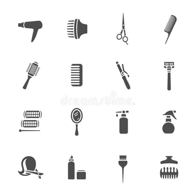 Accessories for hair salon icons stock illustration