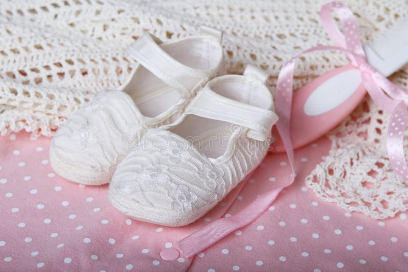 Accessories in pink for baby girl royalty free stock photos