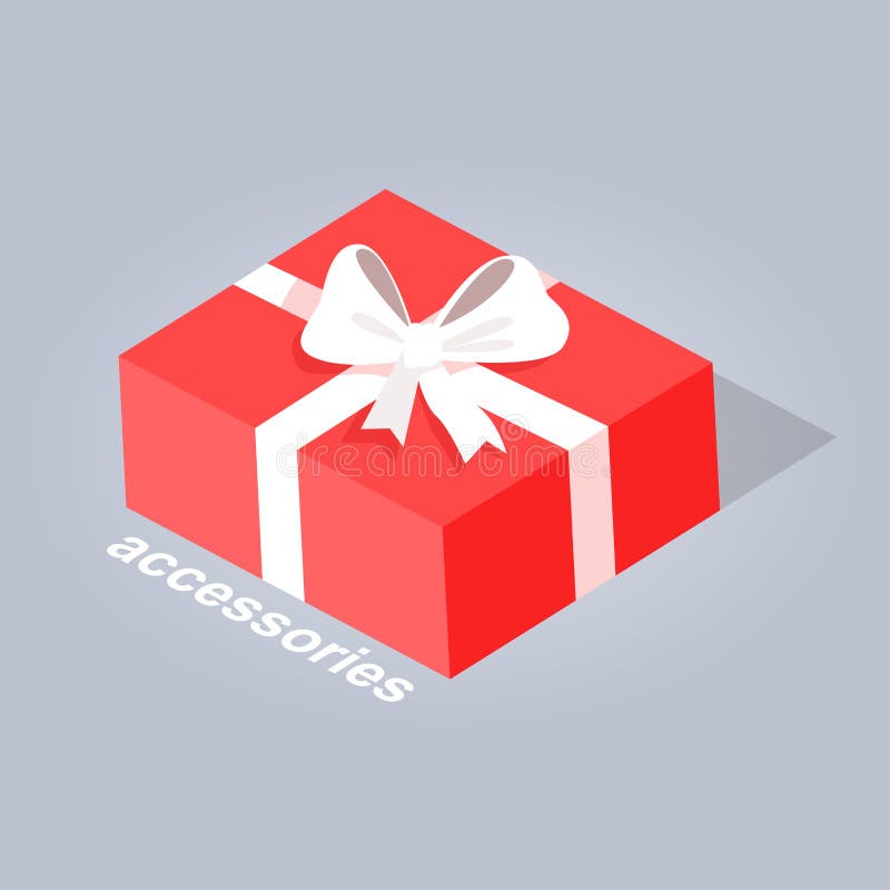 Gift with White Ribbon and Bow Flat Design Vector royalty free illustration