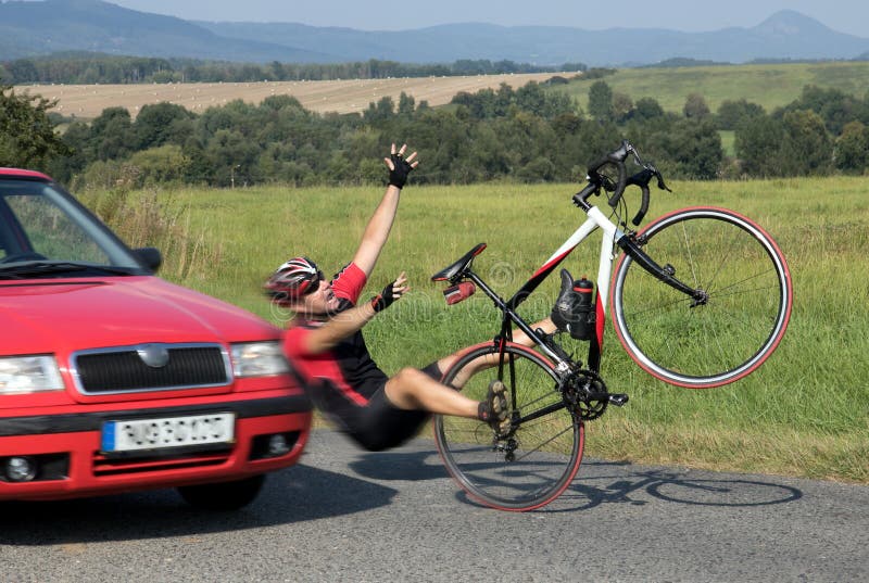 Accident cars with biker.