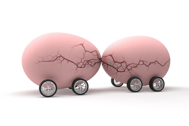 Crash car egg accident for happy Easter on text with mashed on isolated background. Holiday eggs on wheel in pink for your business banner or advertisement. 3d rendering. Crash car egg accident for happy Easter on text with mashed on isolated background. Holiday eggs on wheel in pink for your business banner or advertisement. 3d rendering