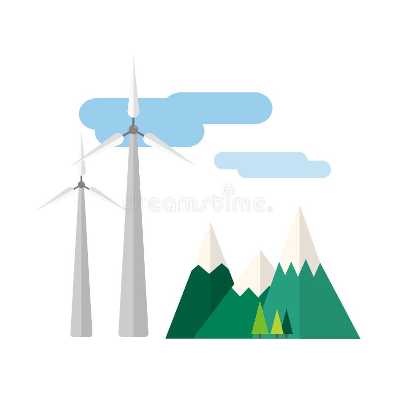 Accione el ejemplo renovable de la energía alternativa y del vector de la naturaleza de la tecnología de la estación del viento d libre illustration Accione el ejemplo renovable de la energía alternativa y del vector de la naturaleza de la tecnología de la estación del viento d libre illustration