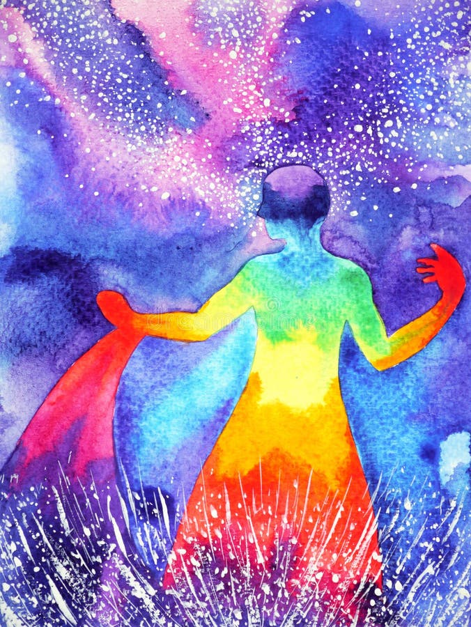 Accione para arriba al ser humano, pintura de la acuarela, poder del extracto del reiki del chakra stock de ilustración Accione para arriba al ser humano, pintura de la acuarela, poder del extracto del reiki del chakra stock de ilustración