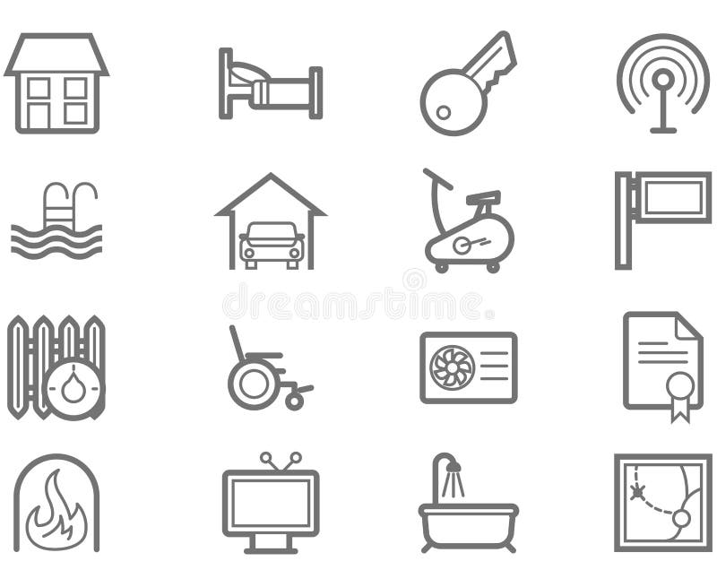 Accommodation amenities icon set vector illustration