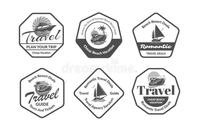 Accordi di viaggio romantici set di logo monocromatico illustrazione vettoriale. emblema semplice promozionale royalty illustrazione gratis