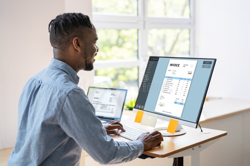 Accountant Using E Invoice Software Calculating Electronic Bill