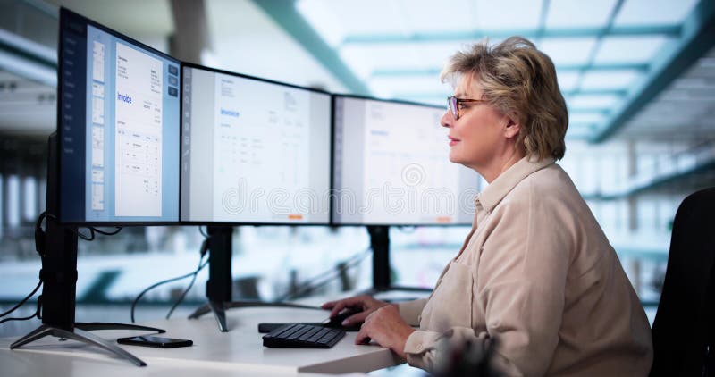Accountant Using E Invoice Software At Computer royalty free stock photography