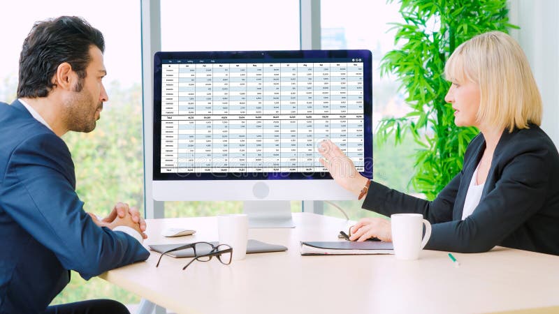 Accounting software on computer screen showing financial statement snugly stock photo