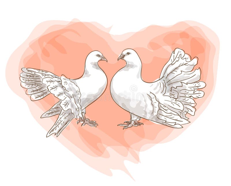 Accouplez les colombes avec le symbole de l'amour - coeur rouge. illustration stock Accouplez les colombes avec le symbole de l'amour - coeur rouge. illustration stock