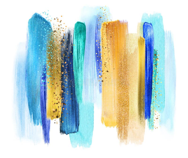 Accroches abstraites à l'aquarelle, illustration créative, palette de couleurs artistiques, or bleu illustration de vecteur