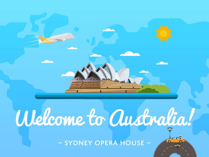 Accueil à l'affiche d'Australie avec l'attraction célèbre illustration de vecteur Accueil à l'affiche d'Australie avec l'attraction célèbre illustration de vecteur