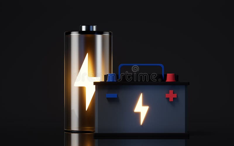 Accumulator Car Battery Energy Power and Electricity, 3d Rendering
