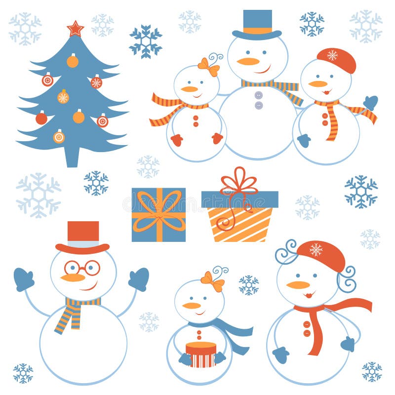 Accumulazione sveglia dei pupazzi di neve illustrazione vettoriale Accumulazione sveglia dei pupazzi di neve illustrazione vettoriale