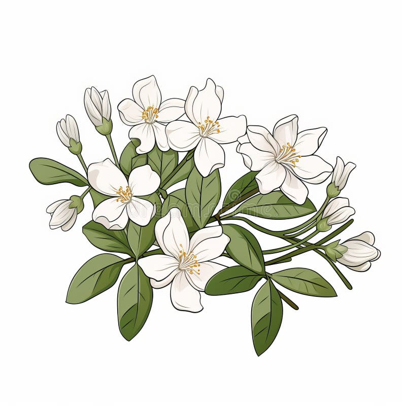 Accurate and Detailed Jasmine Flower Vector Illustration Stock