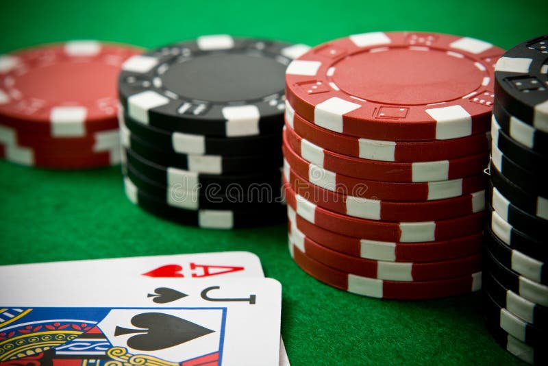 Ace Of Hearts And Black Jack With Poker Chips Stock Photo Image of