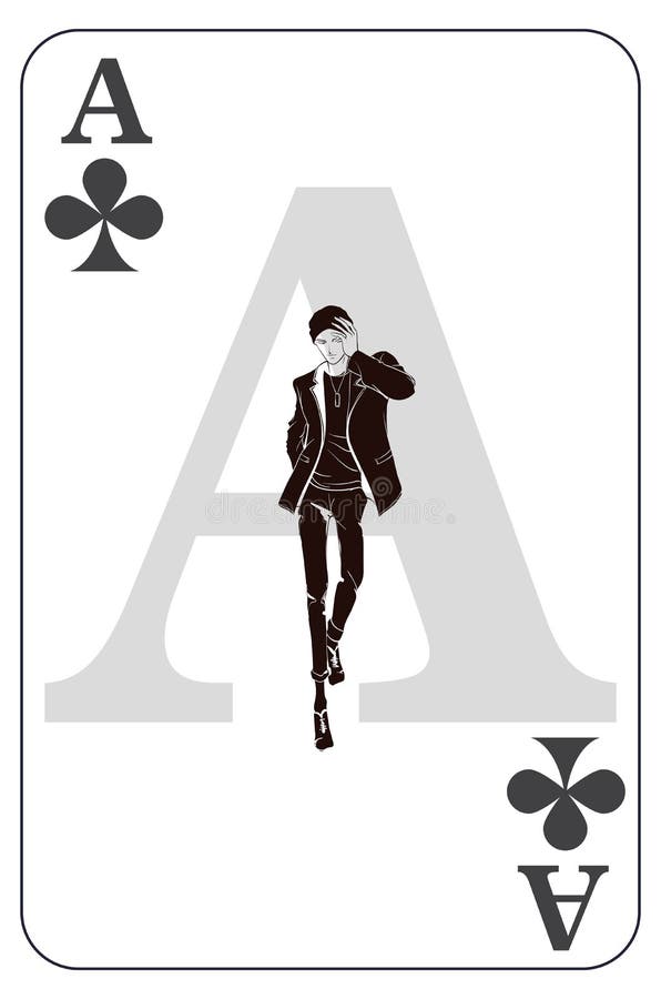 Ace. Playing card with a Clovers sign. Game ace symbol. Isolated card with a fashionable bearded man royalty free illustration