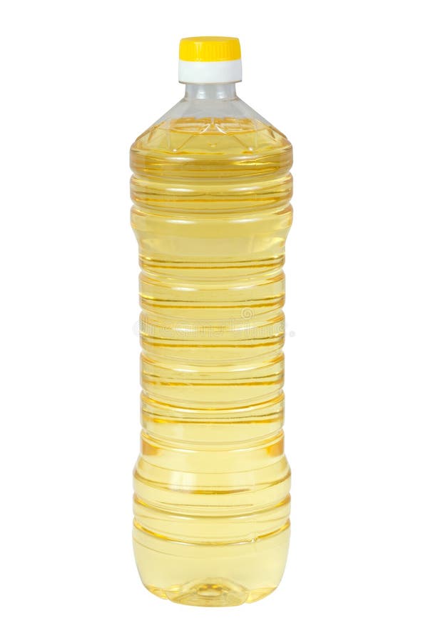 Aceite de girasol en la botella plástica aislada en blanco fotos de archivo Aceite de girasol en la botella plástica aislada en blanco fotos de archivo