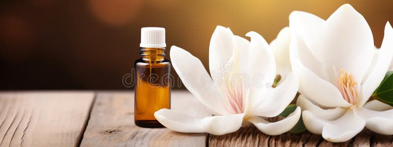 Aceite esencial de magnolia en una botella. ai generativo. spa de ai generativo. generado por ai.