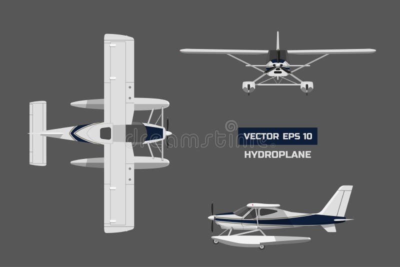 Acepille en un estilo plano en un fondo gris Aviones del cargo Dibujo industrial del hidroavión Vista del top, delantera y latera libre illustration Acepille en un estilo plano en un fondo gris Aviones del cargo Dibujo industrial del hidroavión Vista del top, delantera y latera libre illustration