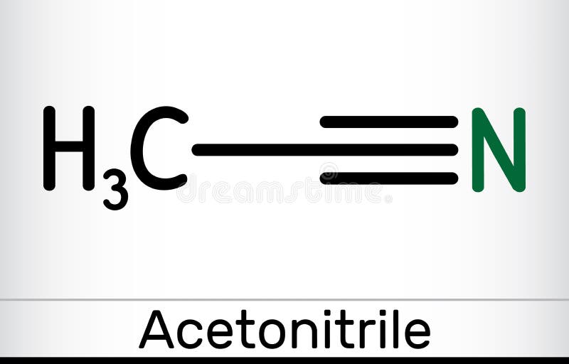 Acetonitrile, MeCN, methyl cyanide molecule. It is nitrile that is hydrogen cyanide in which the hydrogen has been replaced by a royalty free illustration