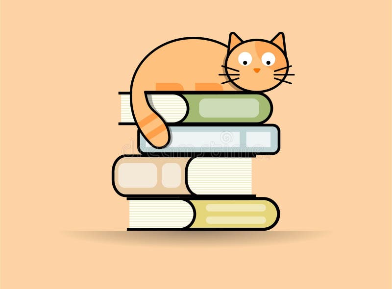 Orange Cat Lying on a Pile of Books. Assembled. Orange. Vector Stock ...