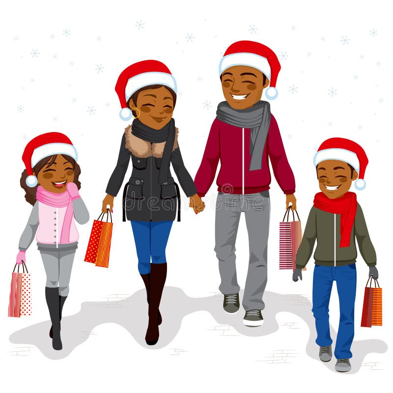 Achats heureux de Noël de famille illustration libre de droits Achats heureux de Noël de famille illustration libre de droits