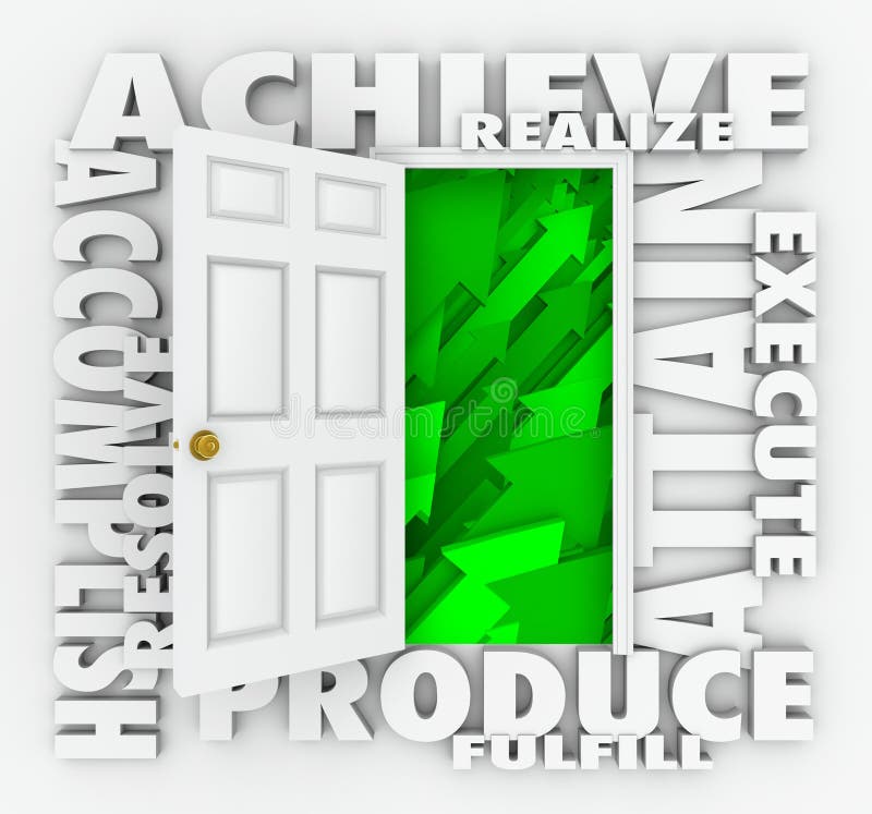 Achieve Word Door Accomplish Goals Successful Mission