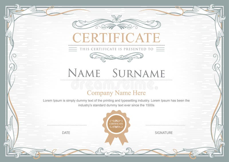 Achievement certificate flourishes vintage vector template royalty free illustration