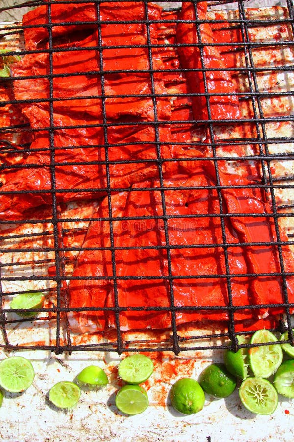Achiote und gegrilltes Fischfilet der Zitrone Soße lizenzfreie stockbilder Achiote und gegrilltes Fischfilet der Zitrone Soße lizenzfreie stockbilder