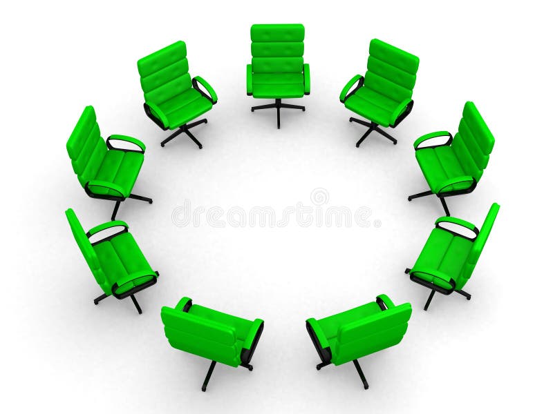 Acht Bürostühle im Kreis