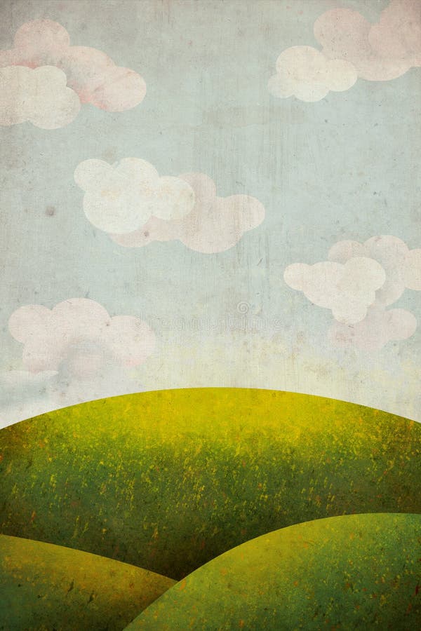 Groene grasweide met hemel en wolken royalty-vrije illustratie Groene grasweide met hemel en wolken royalty-vrije illustratie