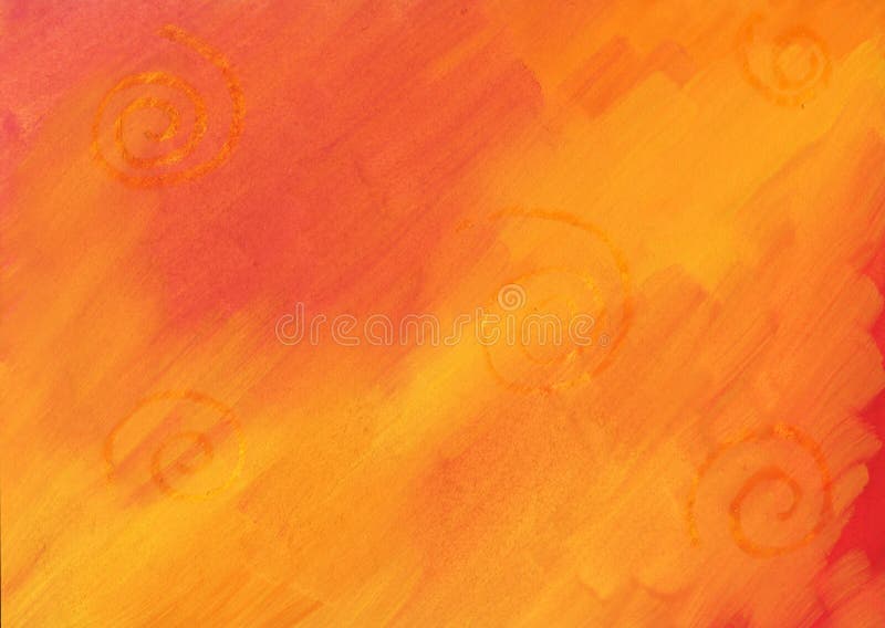 Red, orange and yellow watercolor wash background with spiral-ornaments. Red, orange and yellow watercolor wash background with spiral-ornaments