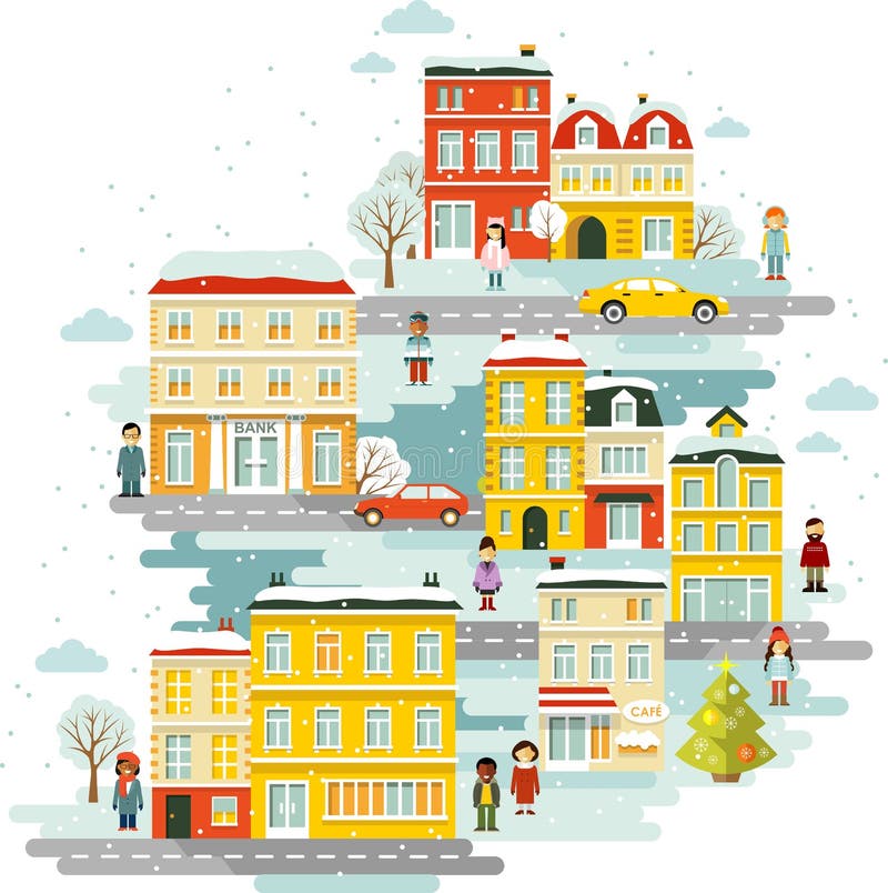 Achtergrond van het de winterlandschap van stads de stedelijke Kerstmis stock illustratie Achtergrond van het de winterlandschap van stads de stedelijke Kerstmis stock illustratie