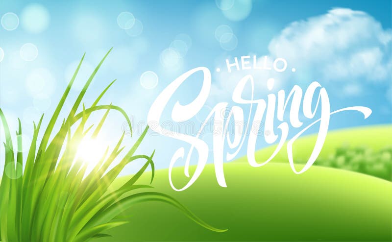 Achtergrond van het het graslandschap van de Frashlente de groene met handschrift het van letters voorzien Vector illustratie vector illustratie Achtergrond van het het graslandschap van de Frashlente de groene met handschrift het van letters voorzien Vector illustratie vector illustratie