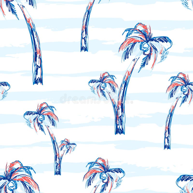 Achtergrond van het palm de naadloze vectorpatroon met palmen Tropisch de zomerontwerp met strepen stock illustratie Achtergrond van het palm de naadloze vectorpatroon met palmen Tropisch de zomerontwerp met strepen stock illustratie