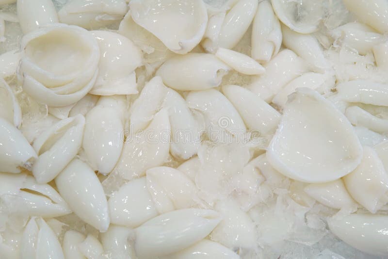 Achtergrond van kleine pijlinktvisfilet klaar voor het koken Sluit omhoog pre royalty-vrije stock afbeelding Achtergrond van kleine pijlinktvisfilet klaar voor het koken Sluit omhoog pre royalty-vrije stock afbeelding